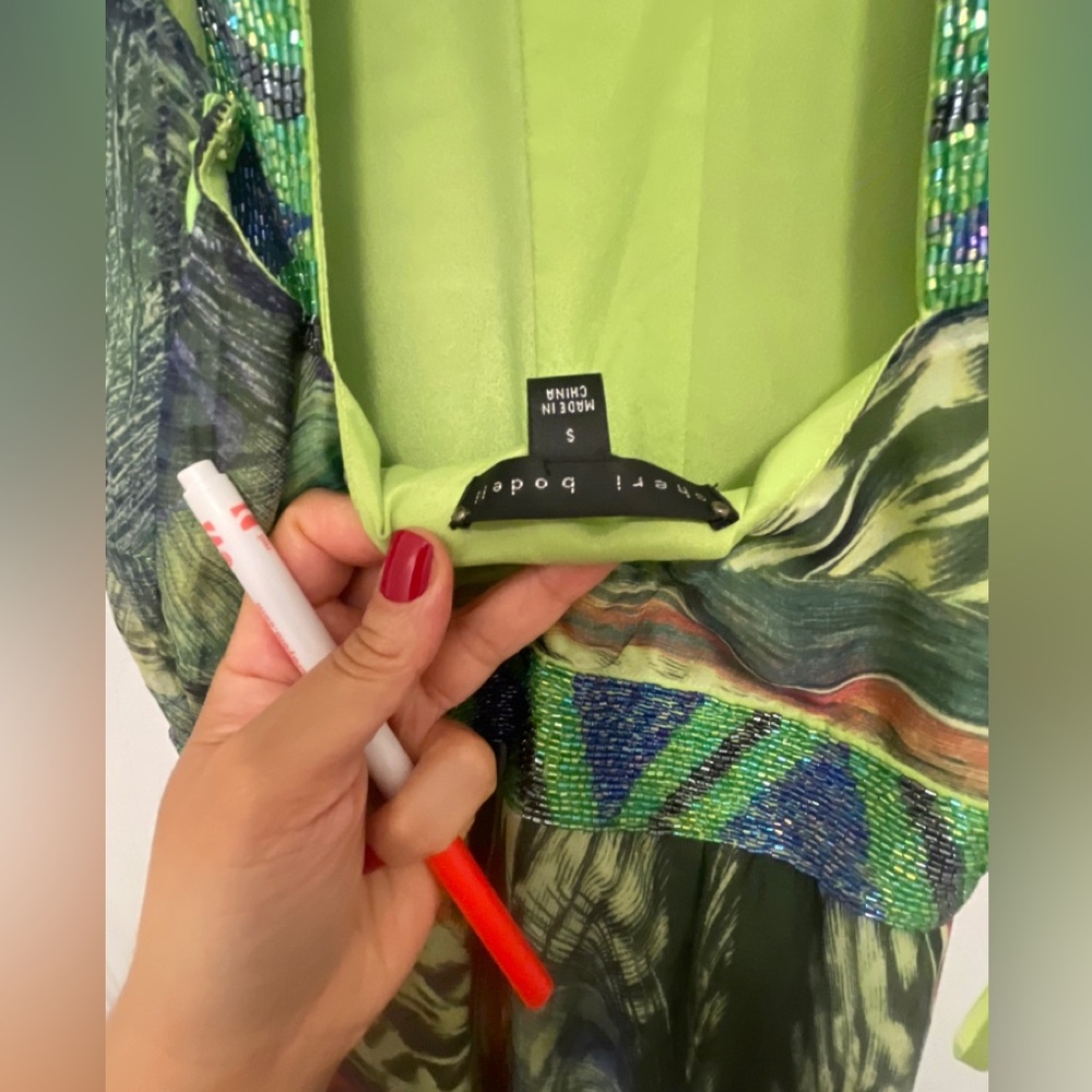 Sheri Bodell Vibrant peacock with sequin accented beading gown - Picture 8 of 12